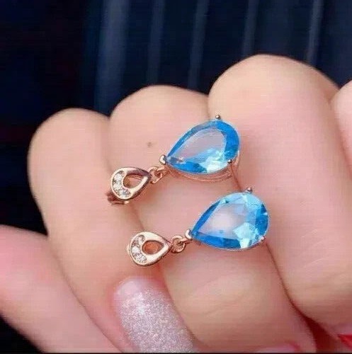 Pear Cut Simulated Blue Topaz Pretty Women’s Drop Earring 14K Rose Gold Plated