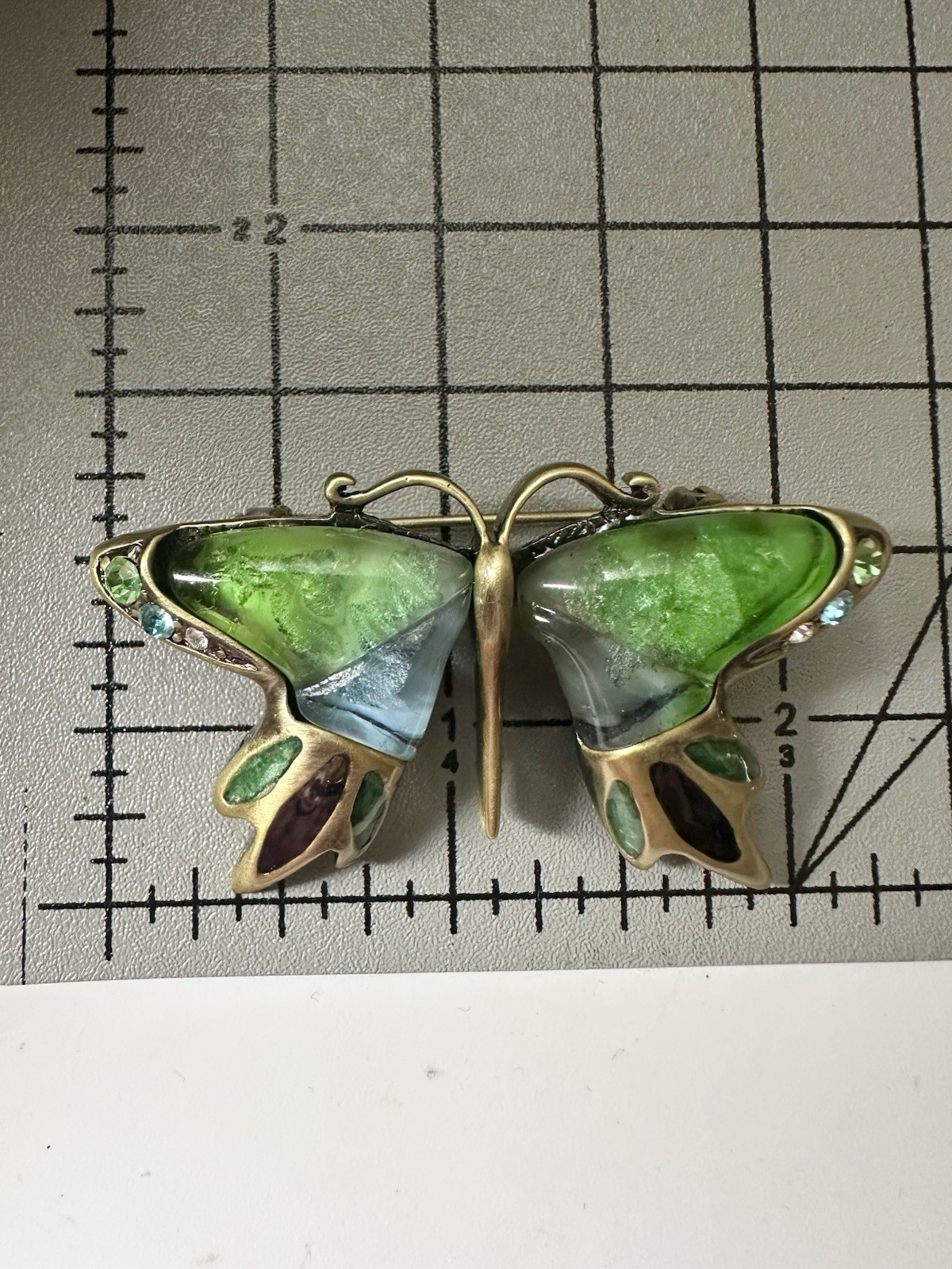 Enamel Resin Rhinestone Butterfly Brooch Pin