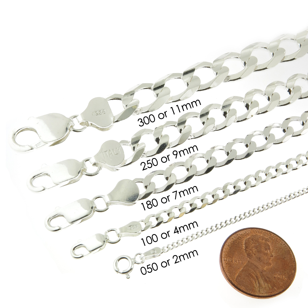 925 Sterling Silver Curb Cuban Mens Womens Chain Bracelet .925 Italy All Sizes