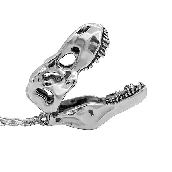 Dinosaur Necklace T-Rex Skull Pendant Stainless Steel Jewelry 27″ By Controse