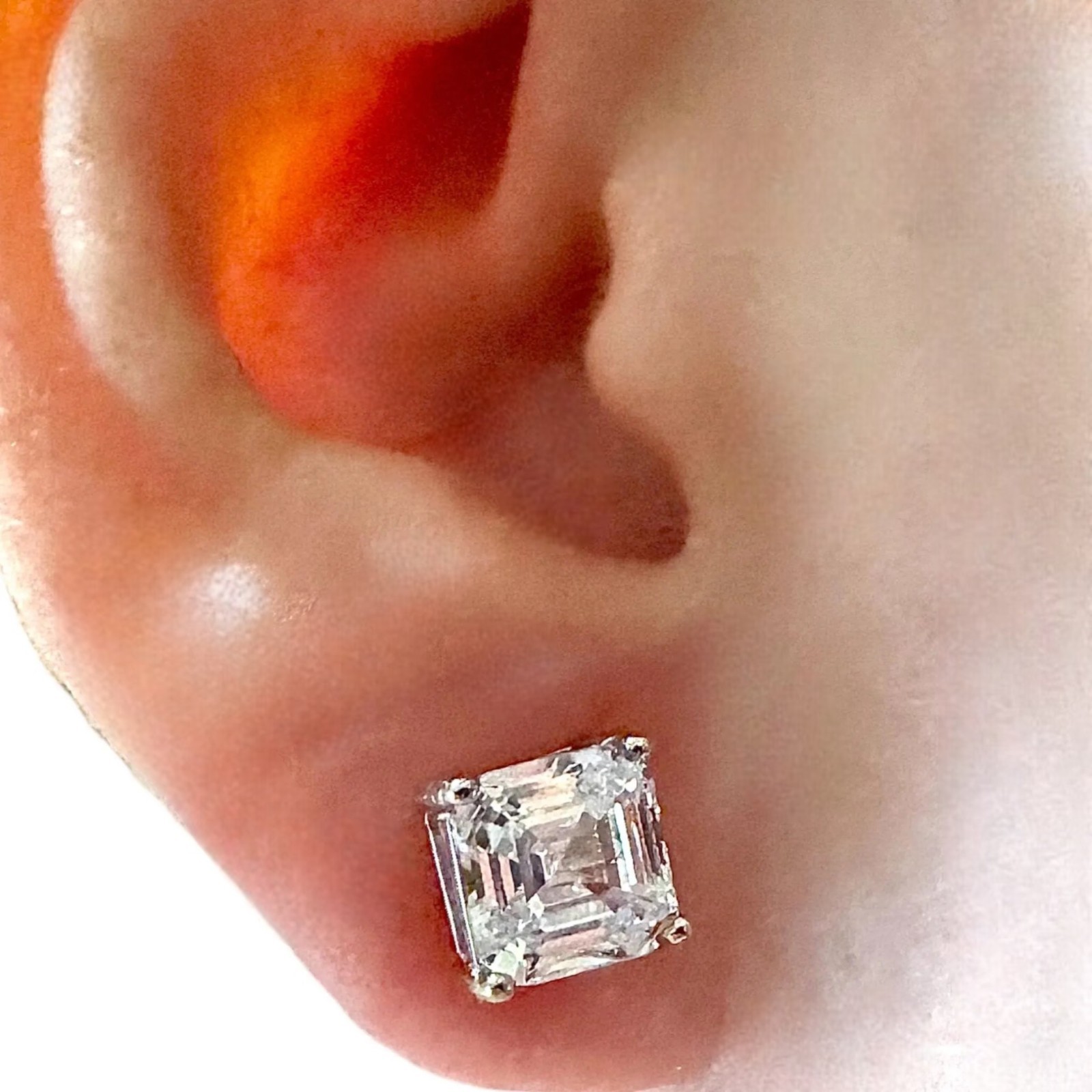 Crystal Stud Earrings 6mm Asscher Cut 925 Sterling Silver Square Studs