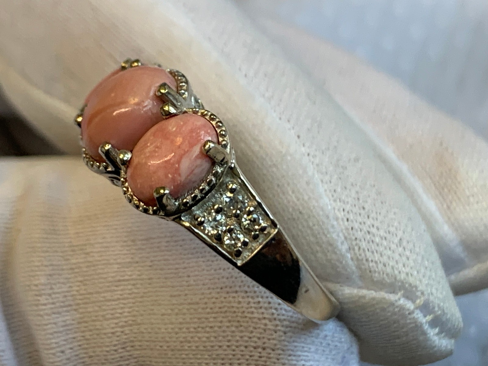 Sterling Silver Ring 3.64g Fine Jewelry Size 8 Band Angel Skin Coral Look *READ*