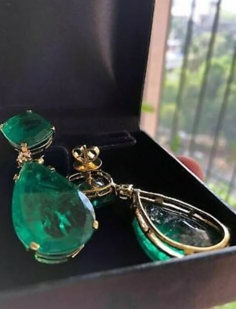 6Ct Lab Created Green Emerald Diamond Drop Dangle Earrings 14k Yellow Gold Over