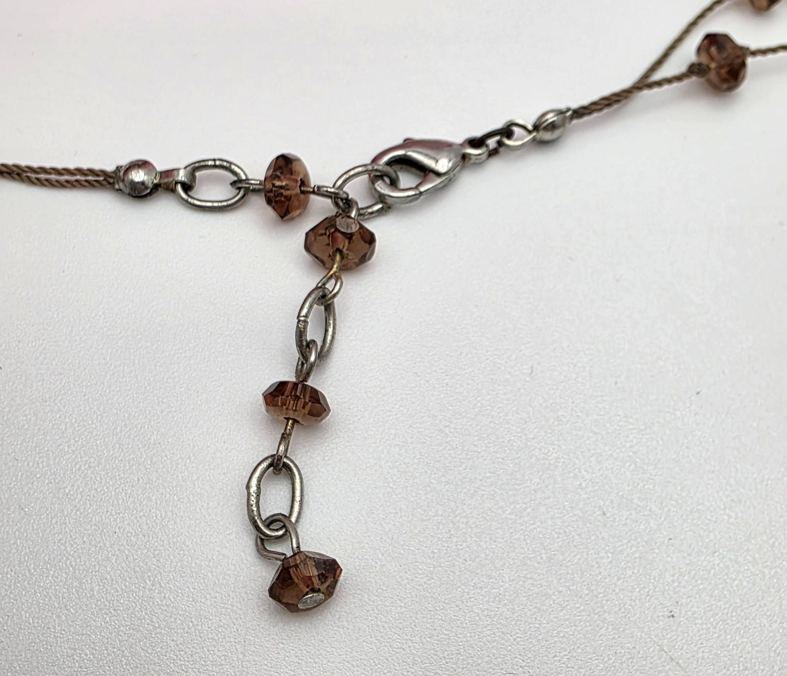 Abalone Shell Coin Disc Double Strand Station Necklace Crystal Cord 19 in Adj.