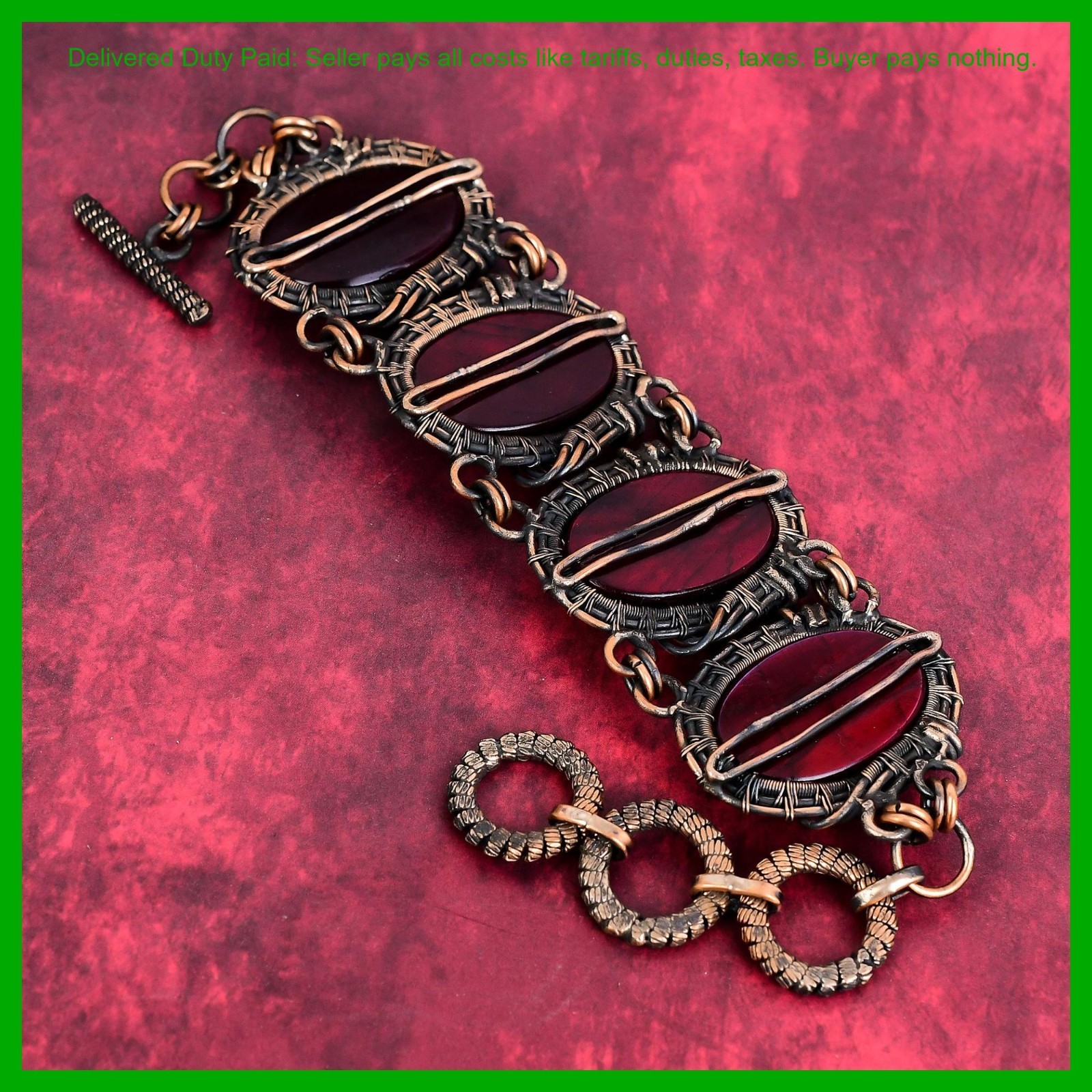 Red Fire Labradorite Gemstone Copper Chain Wedding Wire Wrapped Bracelet Jewelry
