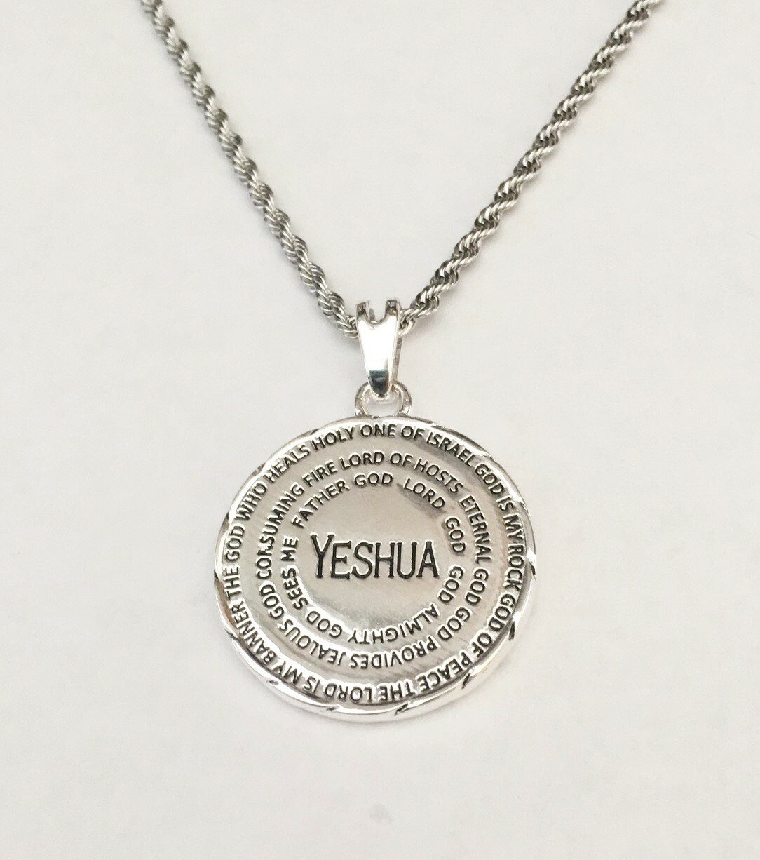 Silver Plated Yeshua Medallion Names of God Pendant Necklace