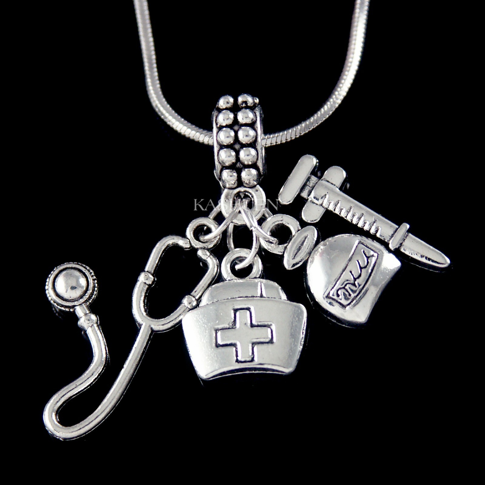 ~Nurse Graduation Gift~ RN NP LPN MA Needle Syringe Stethoscope Nursing Necklace