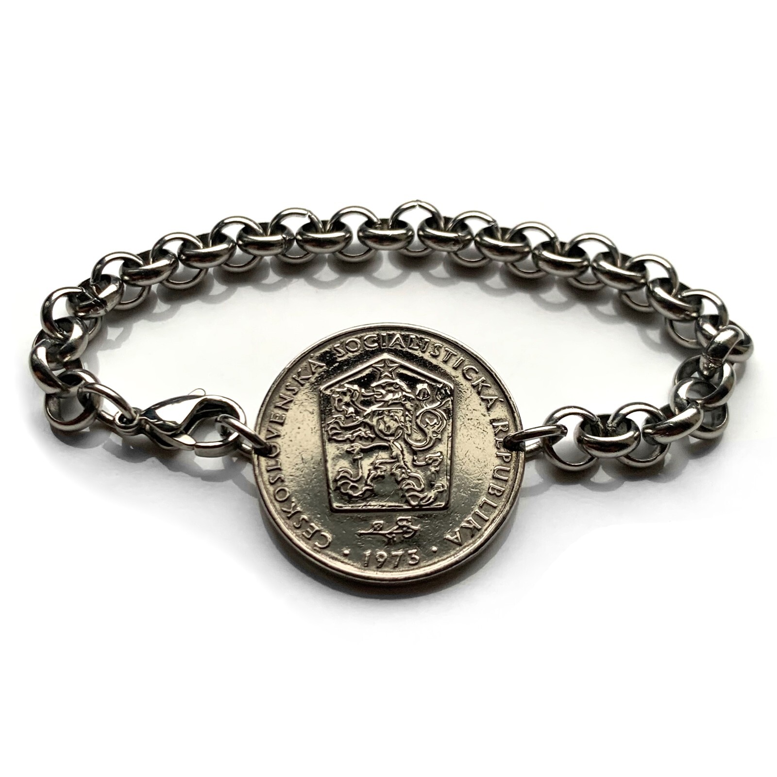 1975 Czechoslovakia 2 Koruny coin bracelet Czechia lion Prague Bohemia b000142