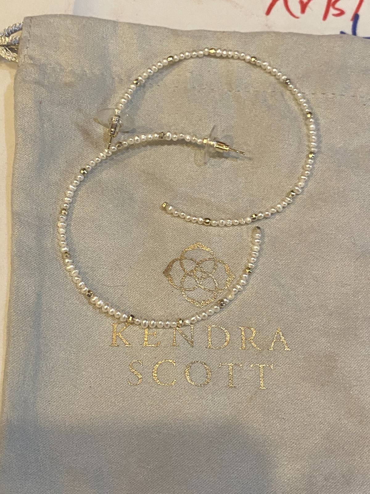 Kendra Scott Scarlett Beaded Hoop Earrings Gold White Pearl