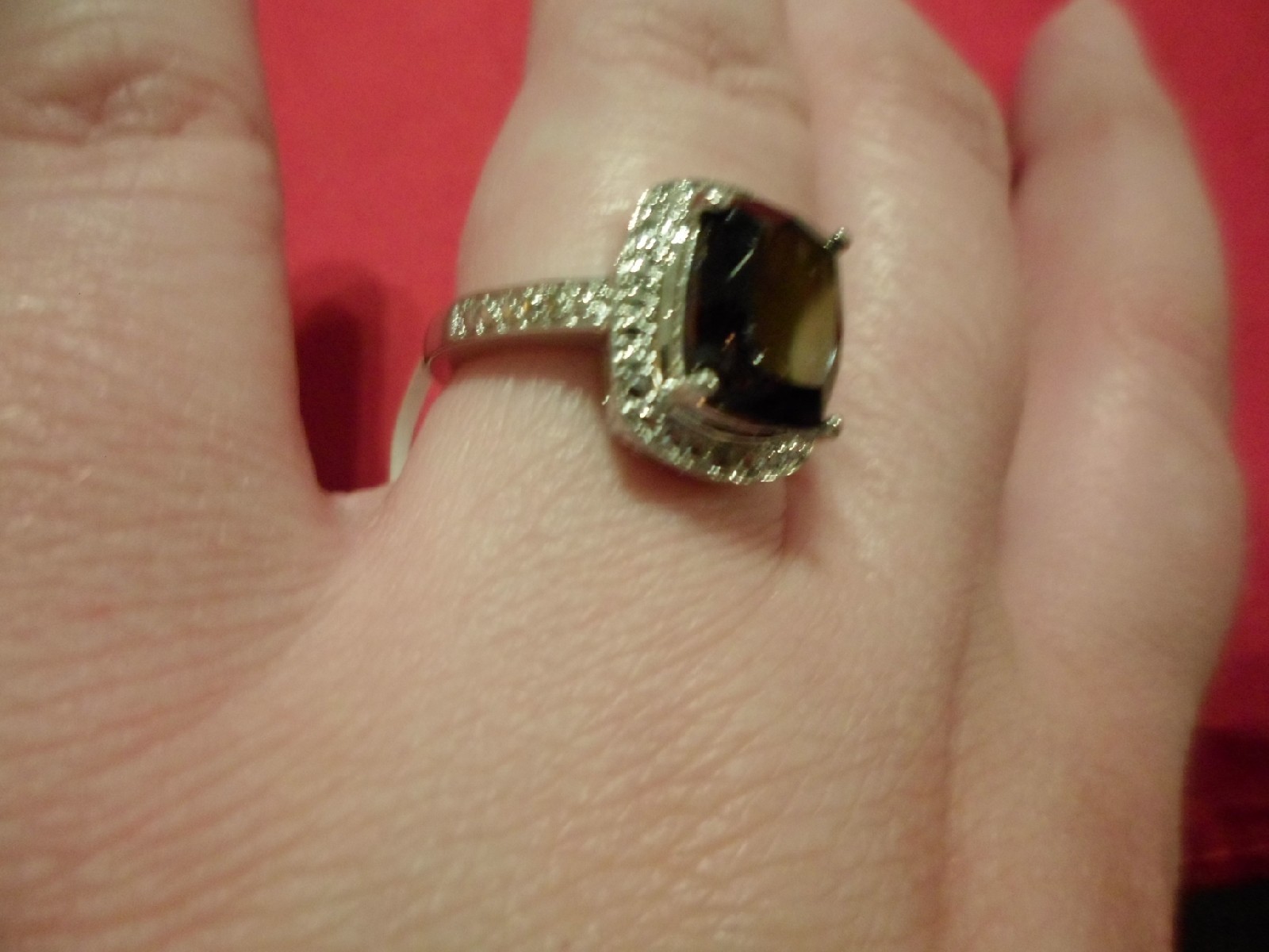 Brazilian Smokey Quartz Cushion Solitaire Ring in Platinum OverlaySize 7-3.11CTW