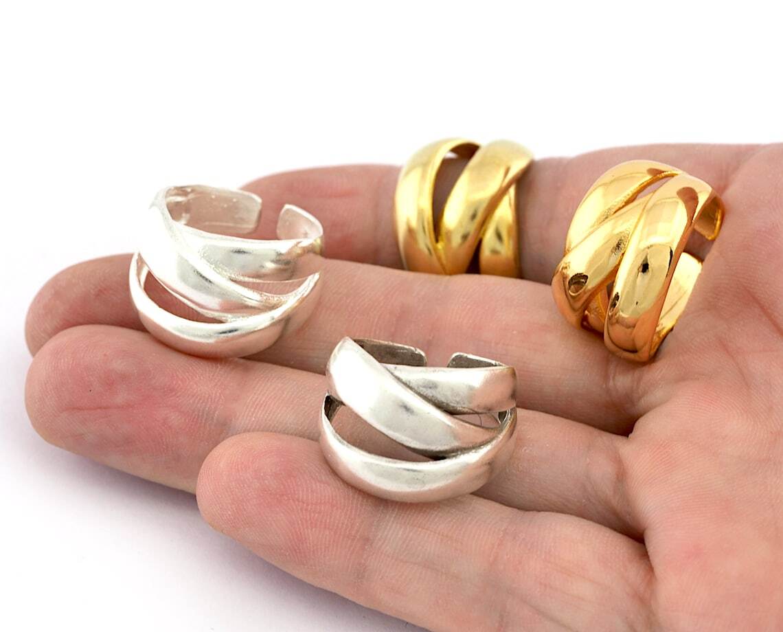 Hoops Ring Adjustable Raw Brass – Antique silver – Shiny silver-gold plated 5400