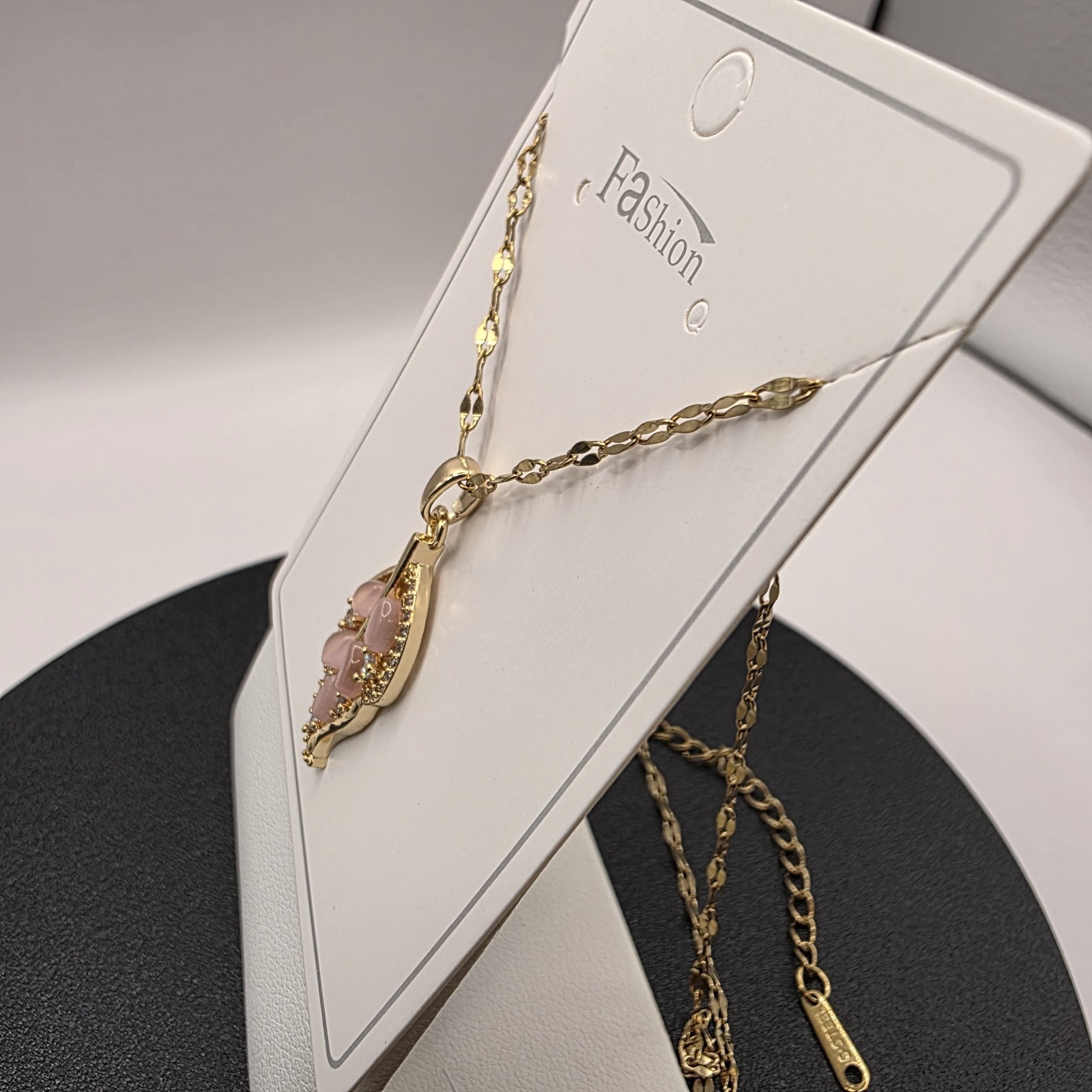 Stainless Steel Copper Plated 16″Necklace w/Cz leaf Design Pendant
