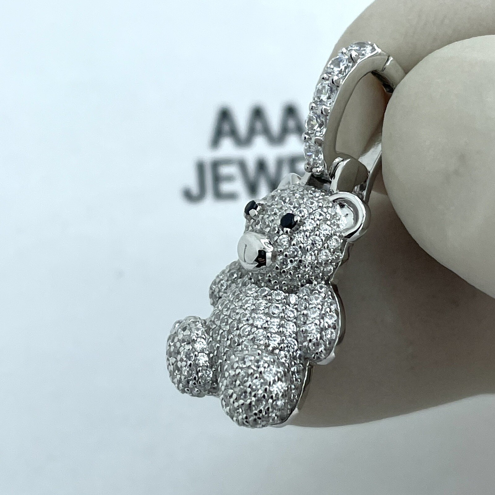 925 Solid Sterling silver Cubic Zirconia Teddy Bear Pendant