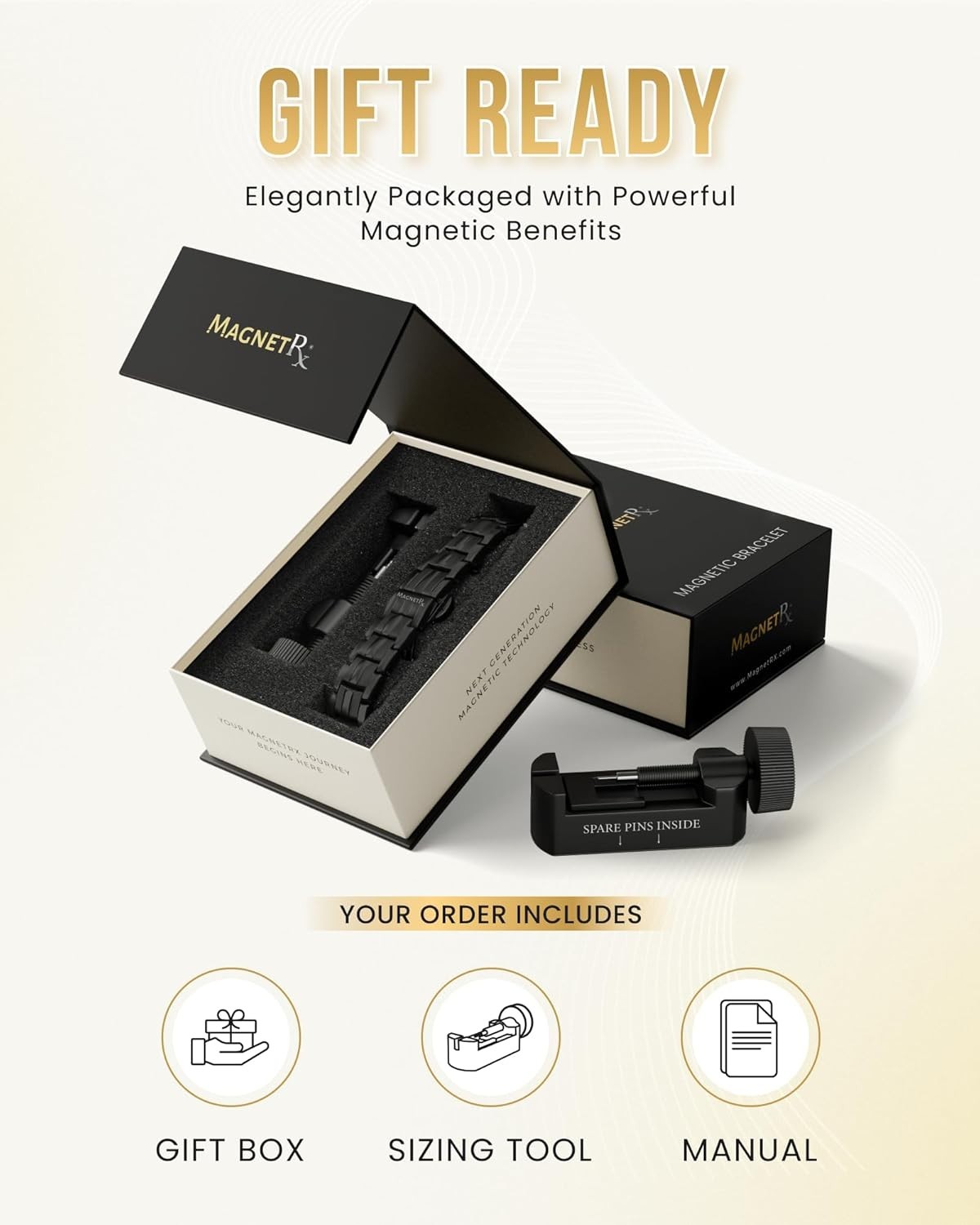 5,000 Gauss Men’s Magnetic Bracelet in Black Titanium – Adjustable Luxury Style