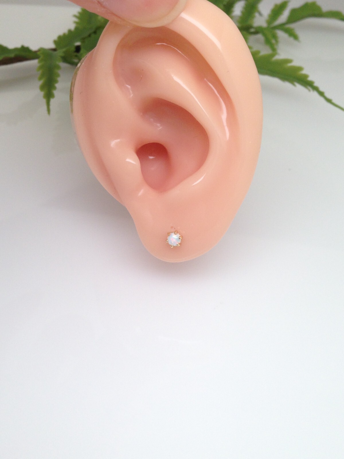 Round White Opal Stud Earrings Sterling Silver 925 Dainty Studs 2.9mm Gold