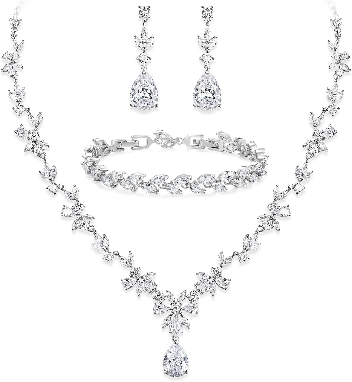 Gorgeous Wedding Jewelry Set for Women Bridal Cubic Zirconia Marquise Teardrop L