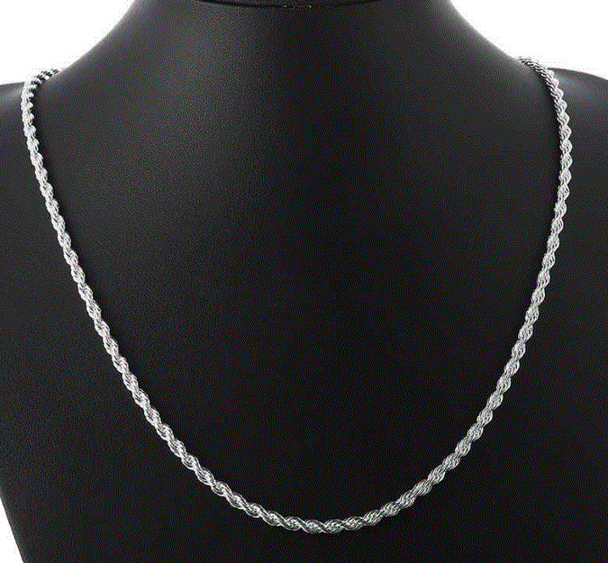 Sterling Silver .925 Diamond Cut Twisted French Rope Chain Necklace Bracelet