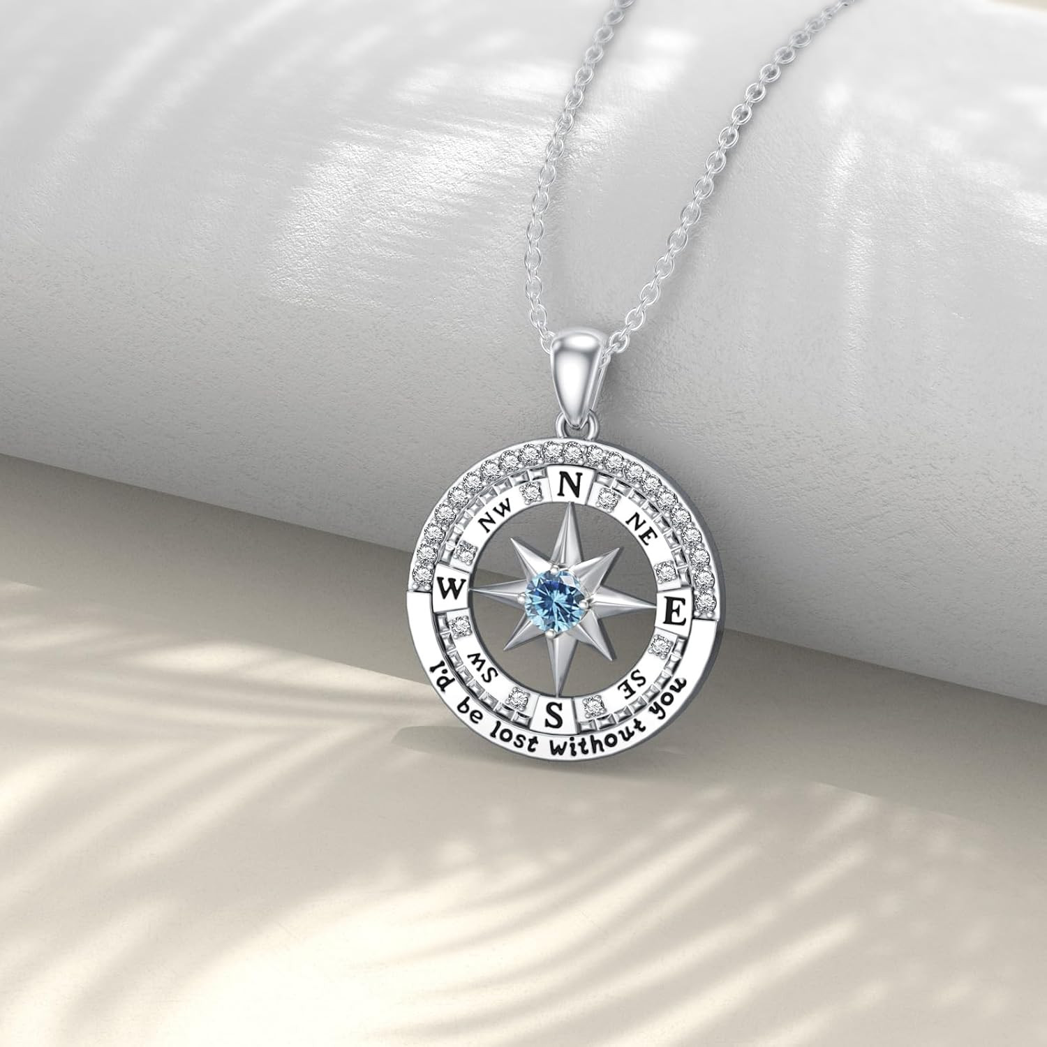 Compass Necklace for Women I’D Be Lost without You Jewelry Birthstone and 0.15Ct