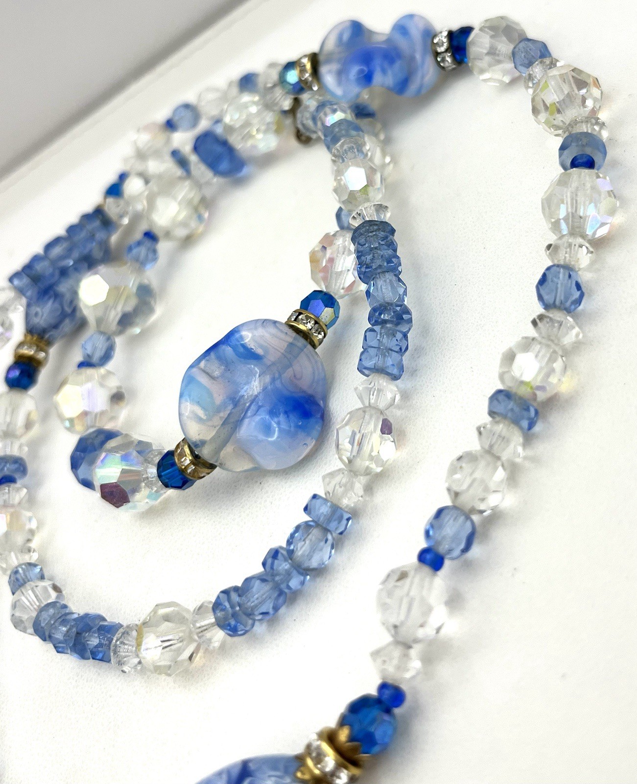 Vintage ART GLASS Varied Style Bead Necklace VERSATILE 34” OPERA LENGTH