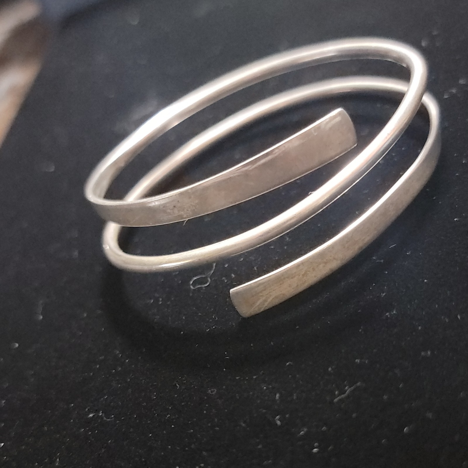Sterling 915 Silver Adjustable Double Band Spiral Wrap Open Cuff Bracelet