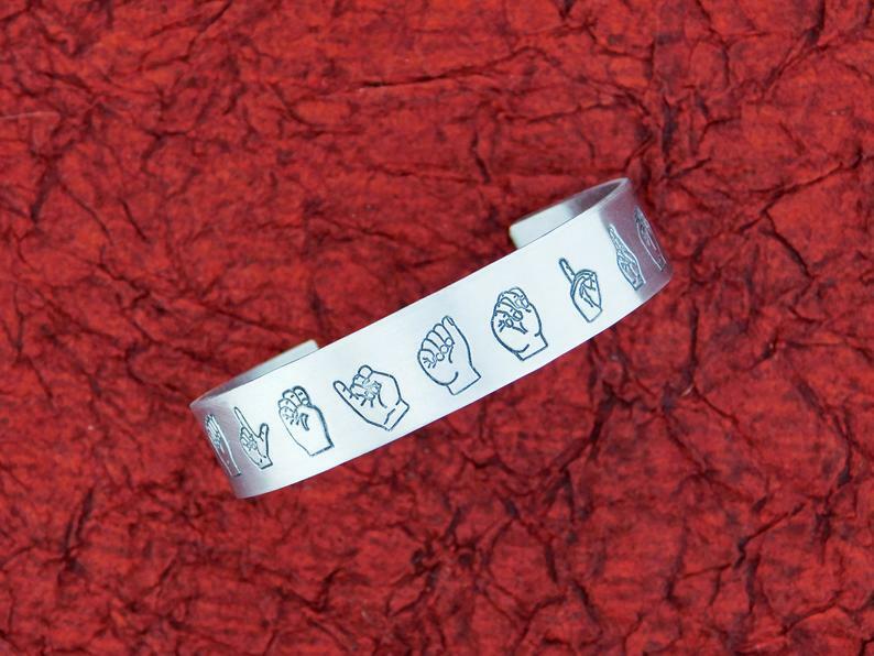 ASL Personalized Name in Sign Language – Cuff Bracelet – Stackable – Adjustable