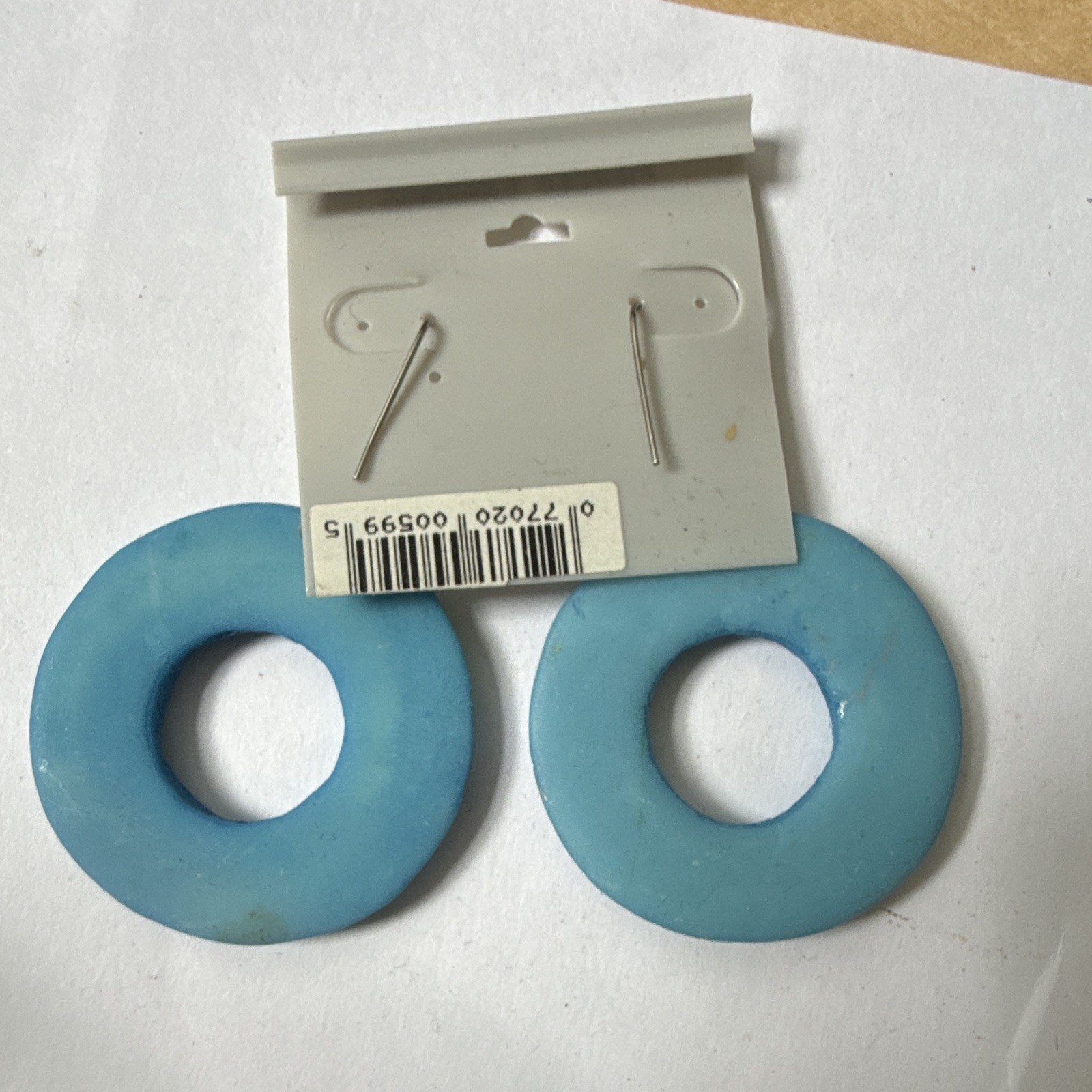 Blue Green White Round Donut Dangle Pierced Lobe Earrings Plastic Hook No Stone