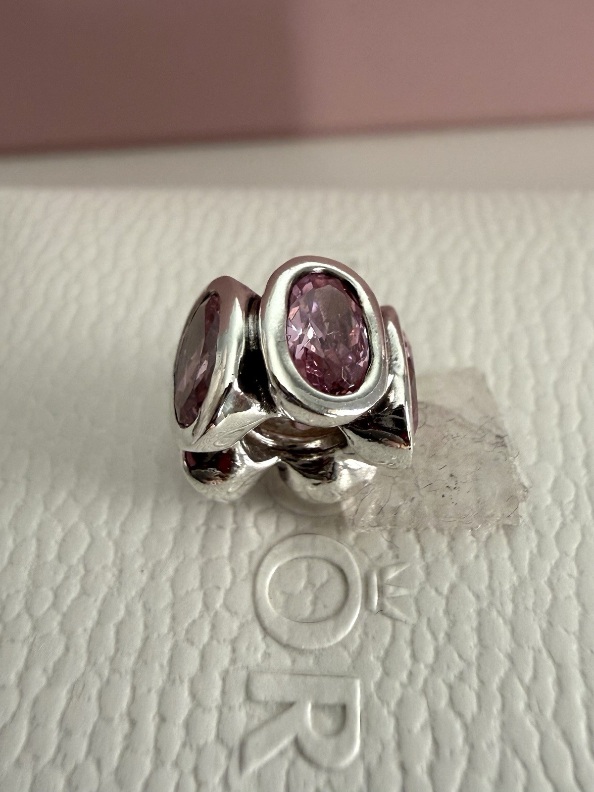 Pandora Sterling Sliver Pink Oval Lights CZ Charm #790311PCZ RETIRED Authentic