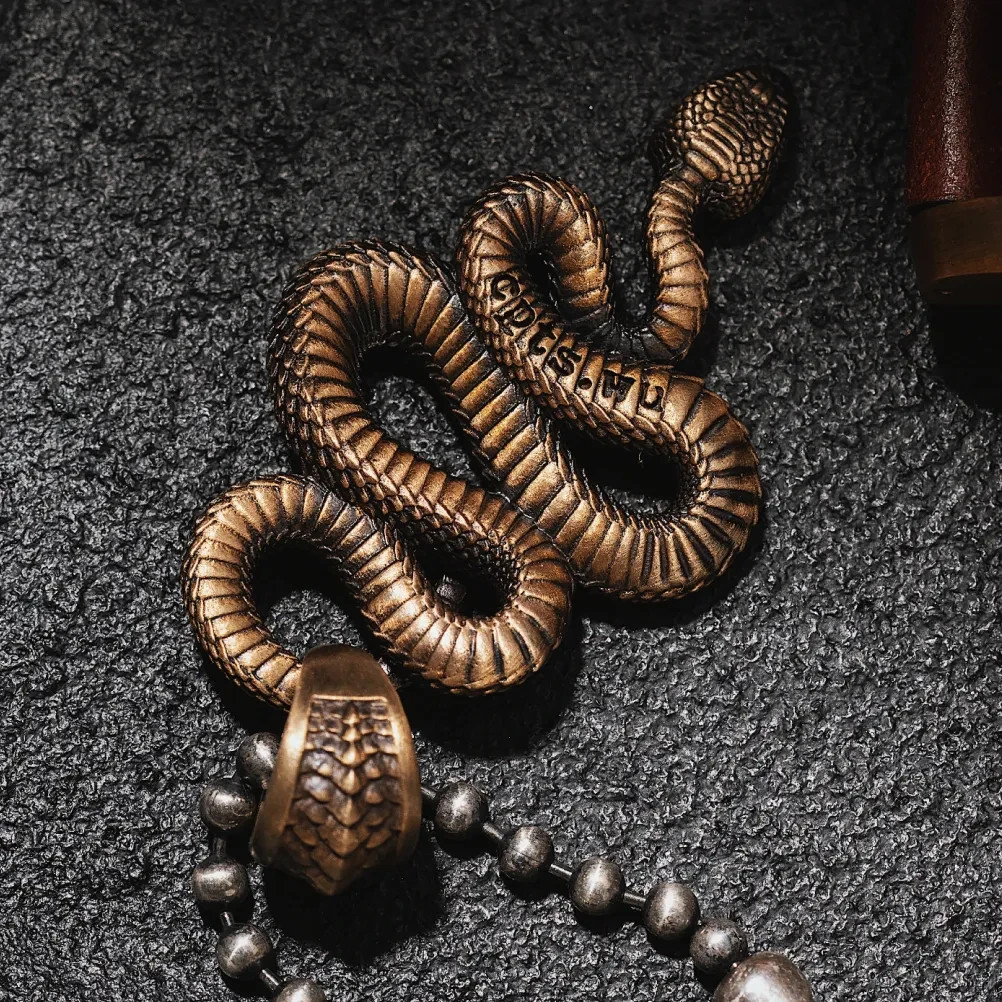 Brass Snake Pendant Necklace Viper Handmade Jewelry Gift Goth Animal for Men