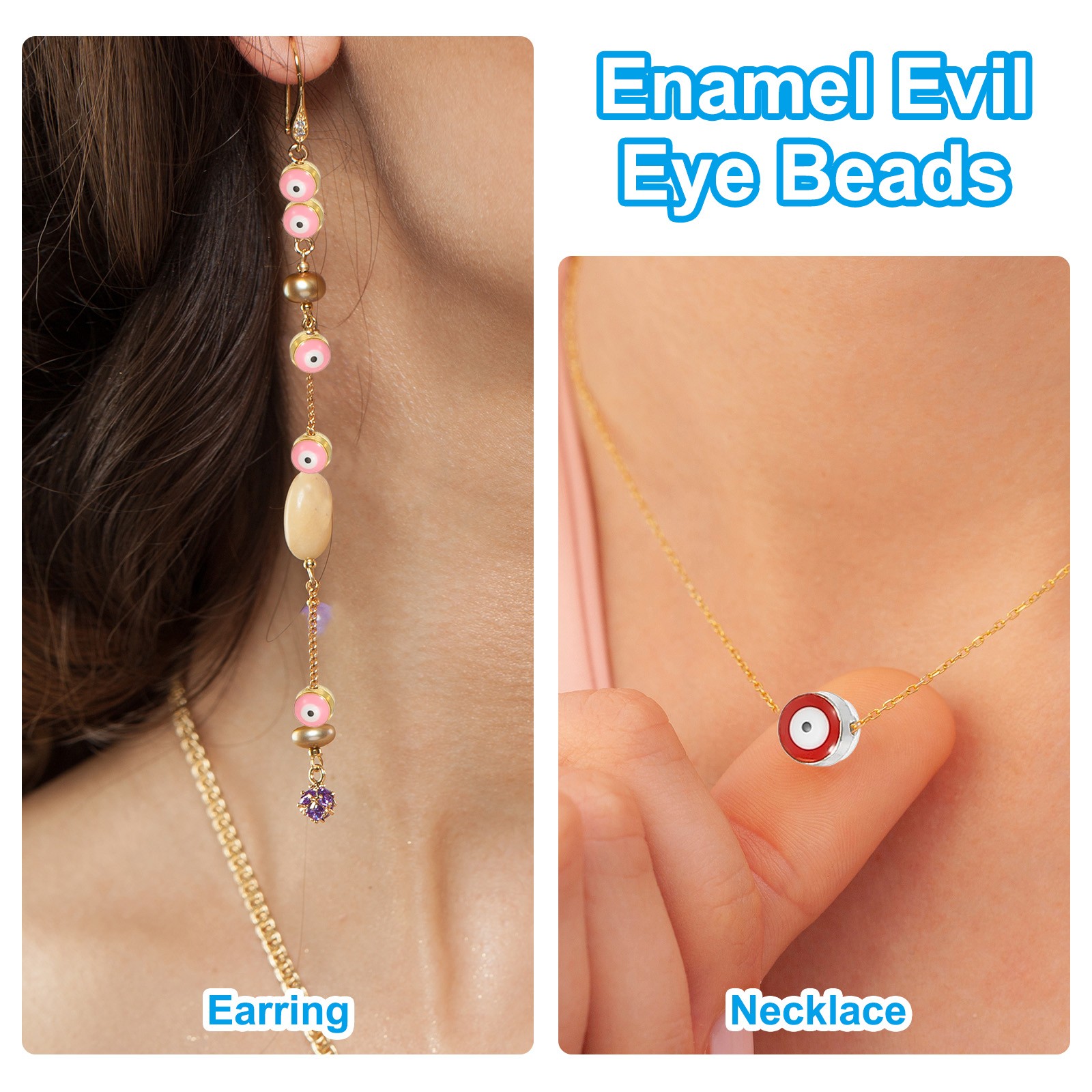60 Pcs 8mm Flat Round Evil Eye Beads with Golden Edge, White