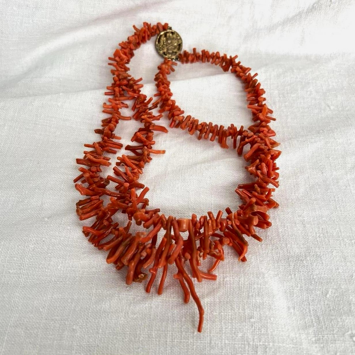 Mid Century Vintage Double Strand Red Branch Coral Necklace