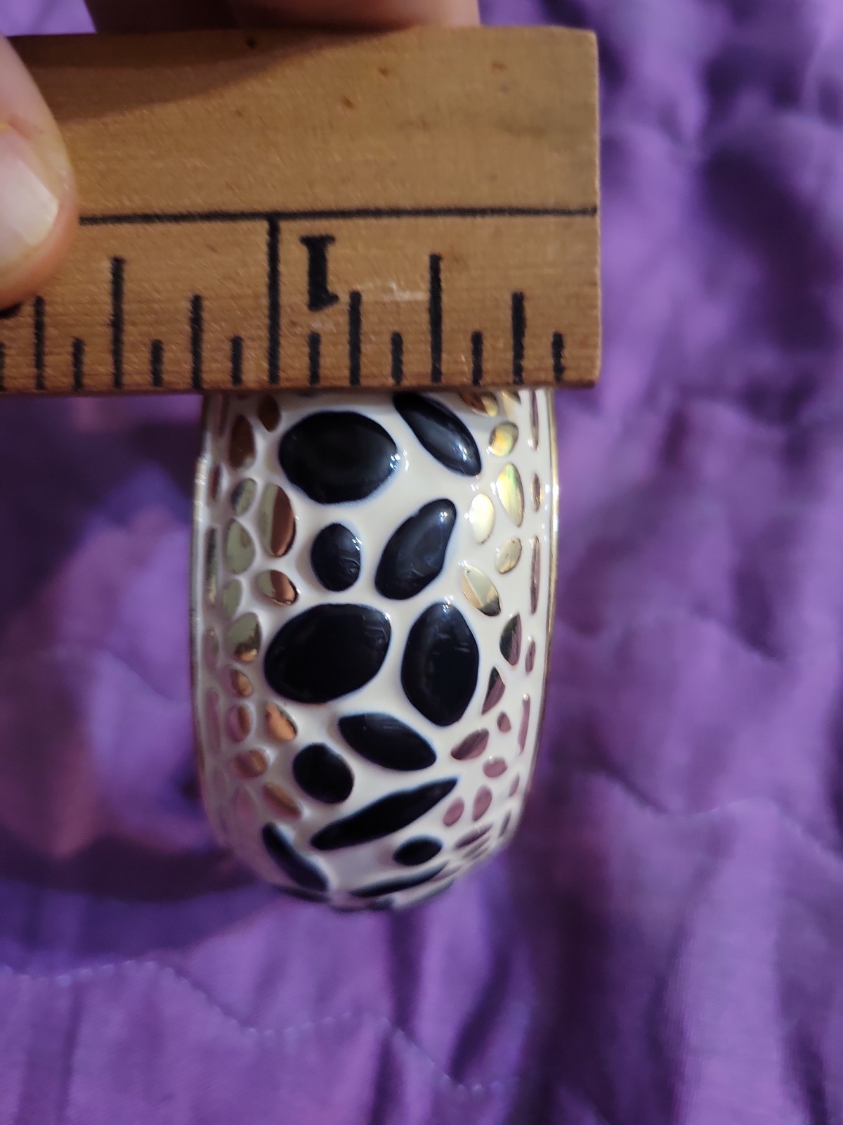 Metal Enamel Ceramic Looking Thick Bracelet Leopard Safari Type Hinged