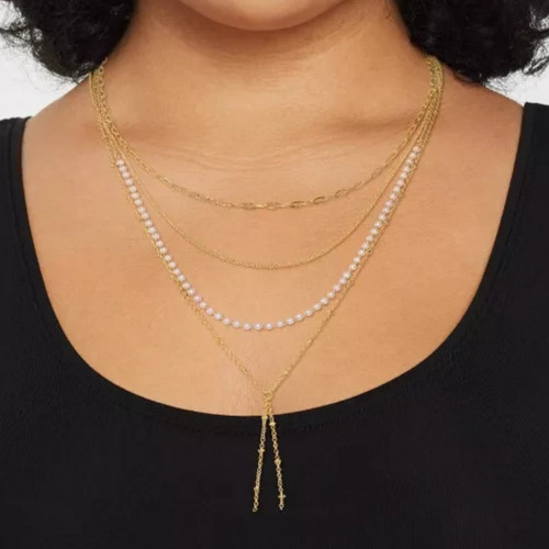 Pearl and Chain Multi-Strand Necklace – A New Day Gold Nickel-Free Lobster Claw