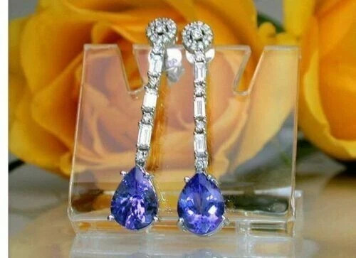 2.78 Ct Pear Cut Tanzanite Earrings Gift Earrings 14K Solid White Gold
