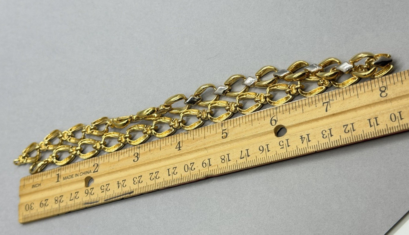 Mixed Metal Gold Silver Tone Dimensional Open Link Necklace Bracelet Earring Set