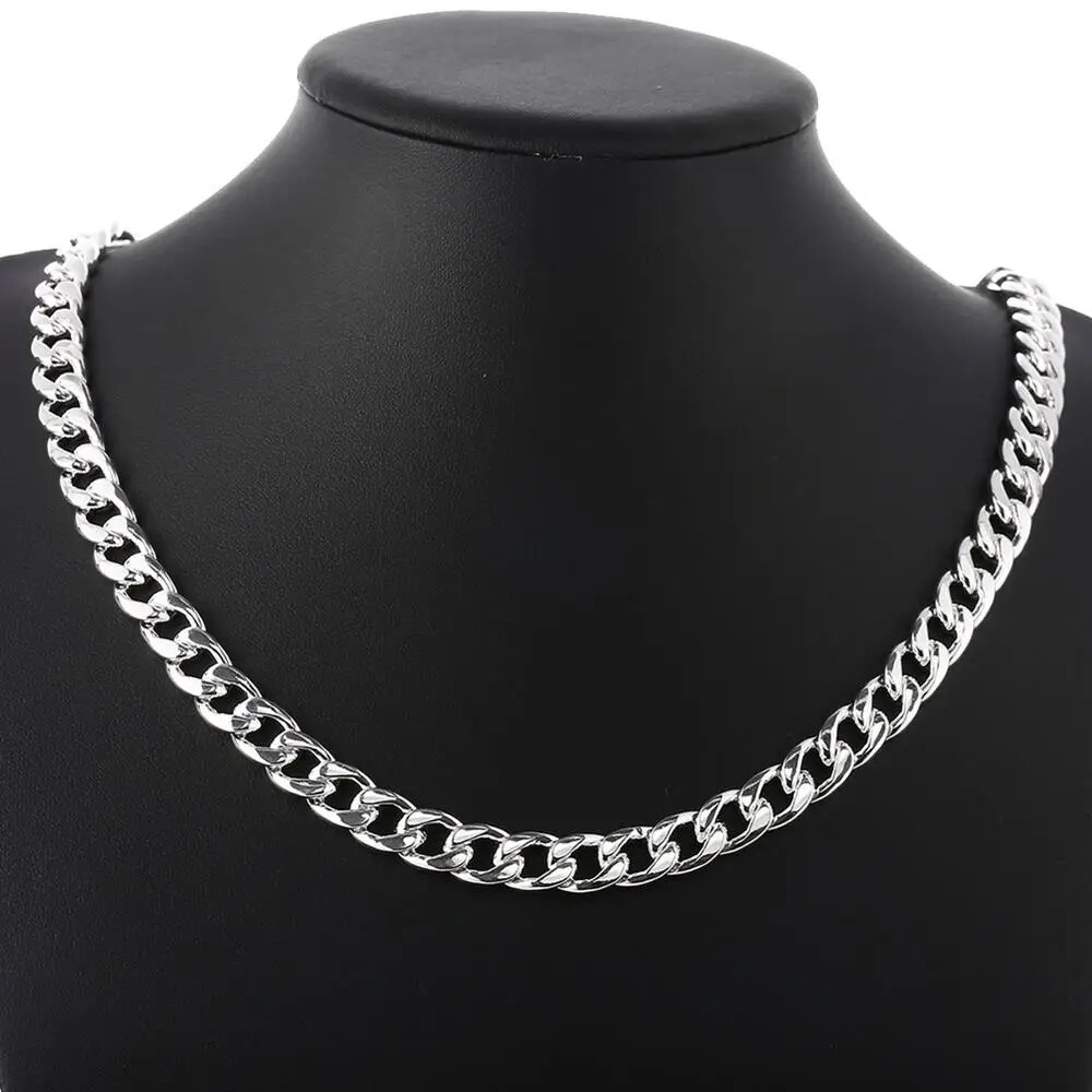 925 sterling Silver Bracelets necklace Jewelry set 10MM Square Chain 20-24 inch
