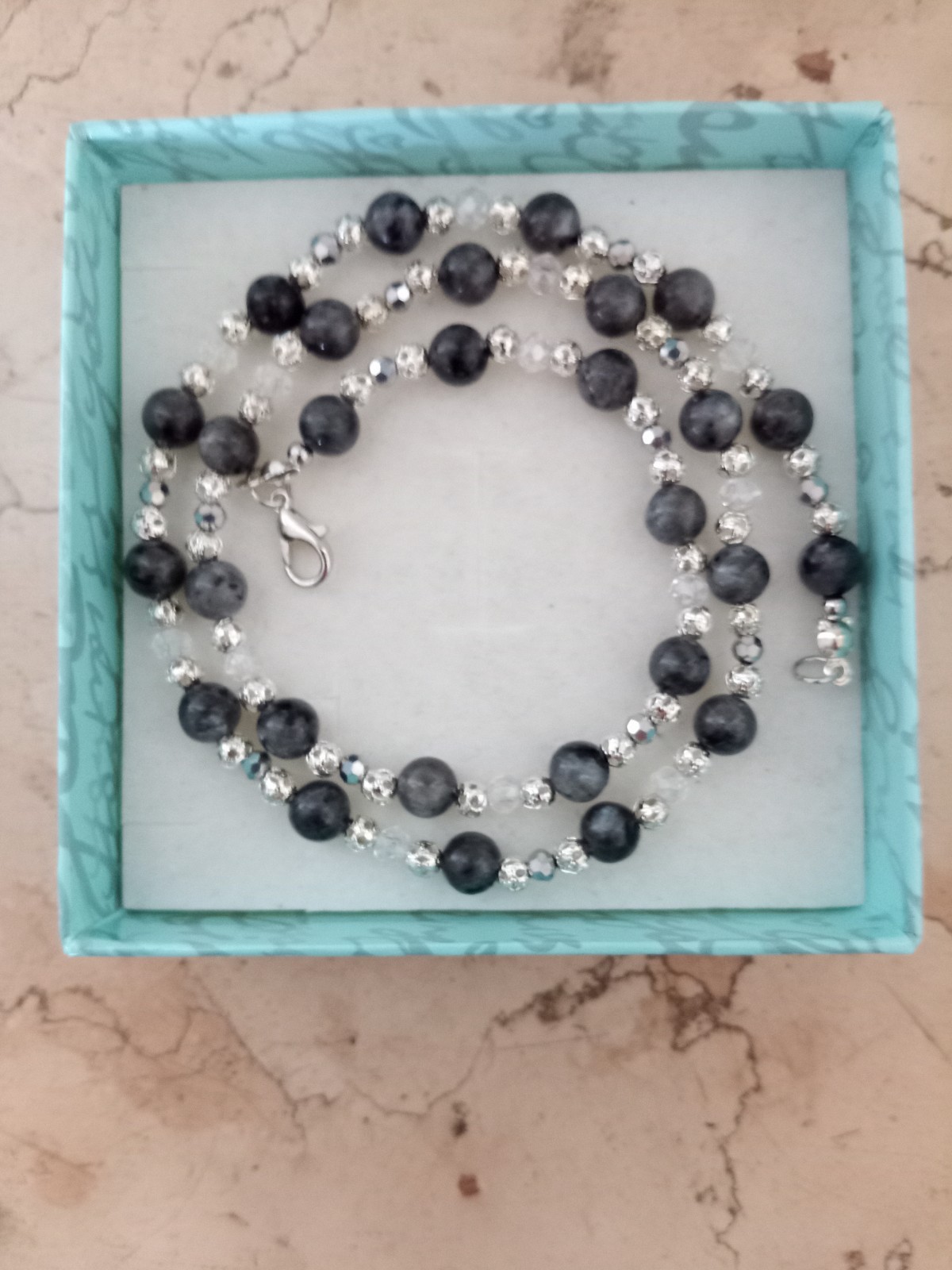 Labradorite Rock Crystal and Steel Necklace