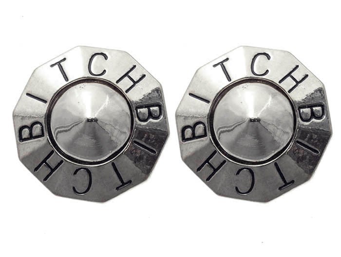 Urban Hip Hop Chunky Fashion Silver BITCH Bling Earrings