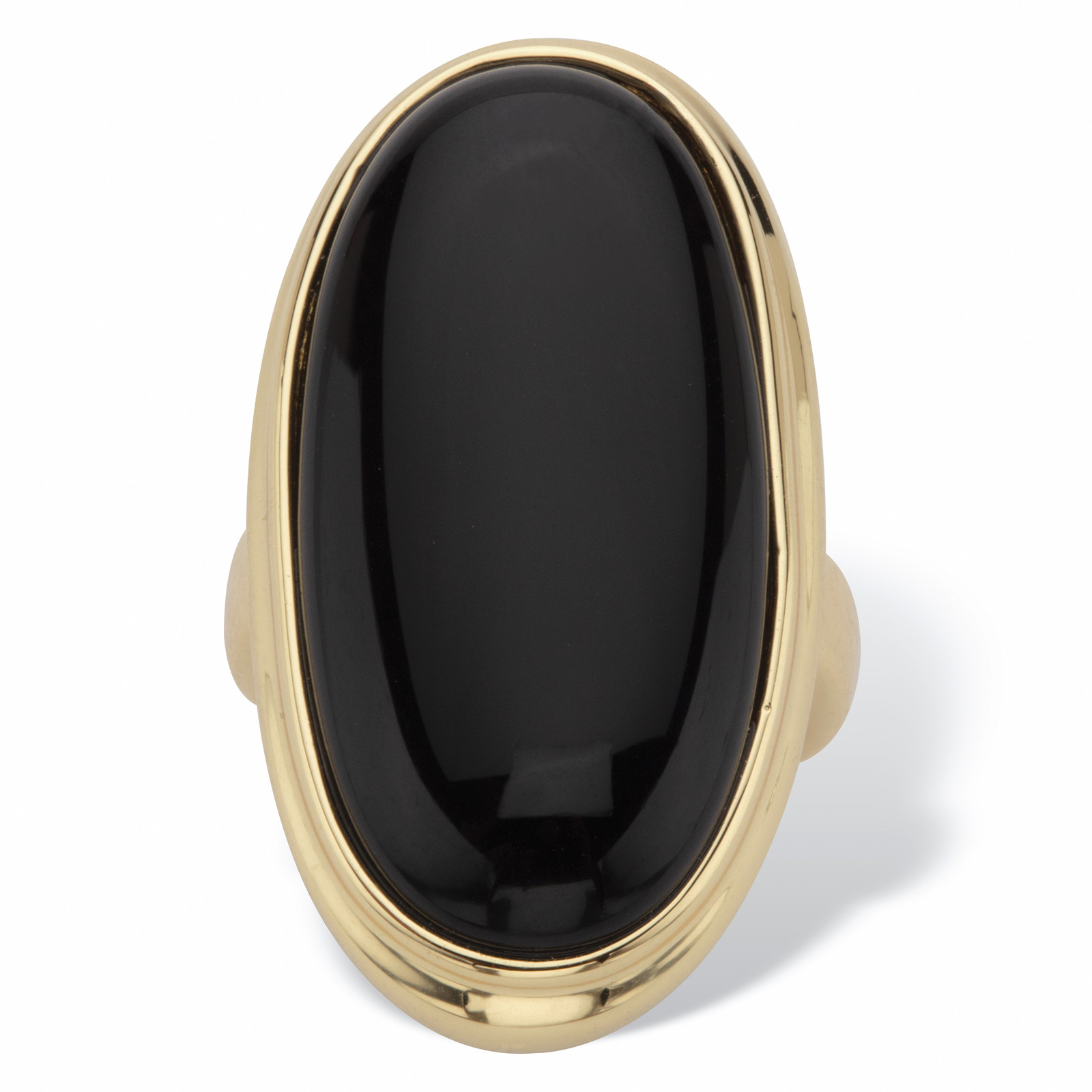 Oval-Shaped Genuine Onyx Yellow Gold-Plated Ring