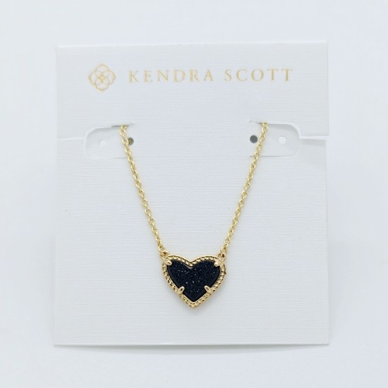 New Kendra Scott Ari Heart Gold Necklace in Black Drusy