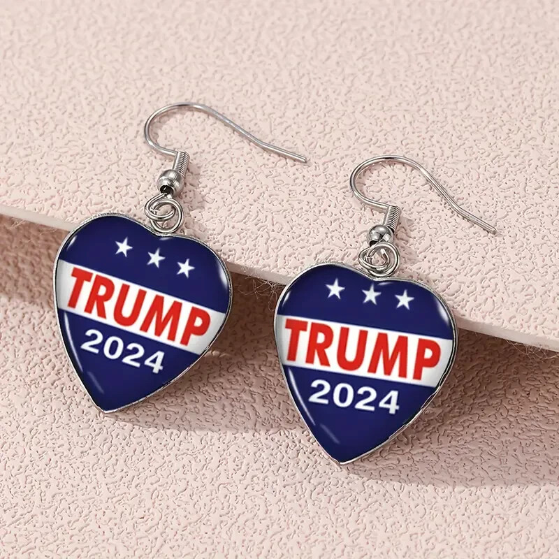 Trump 2024 MAGA Patriotic Heart-Shaped Drop Earrings Alloy