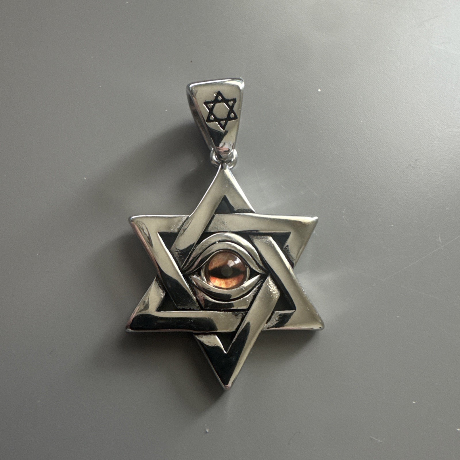 Star Of David Evil Eye Stainless Steel Pendant 24” Chain Jewish Religious Israel