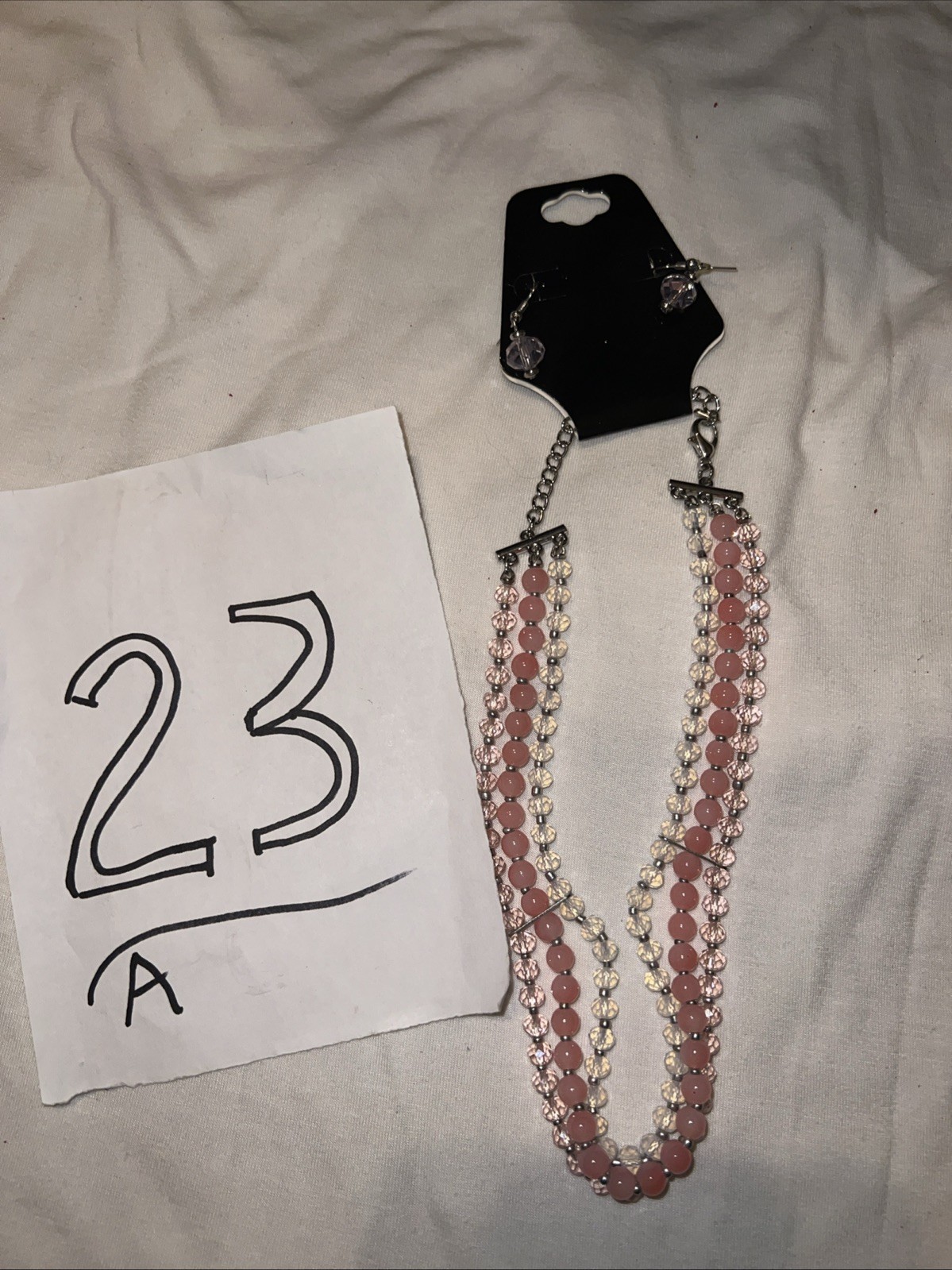 Stylish 3 Beaded Colors Necklace And Dangling Earrings