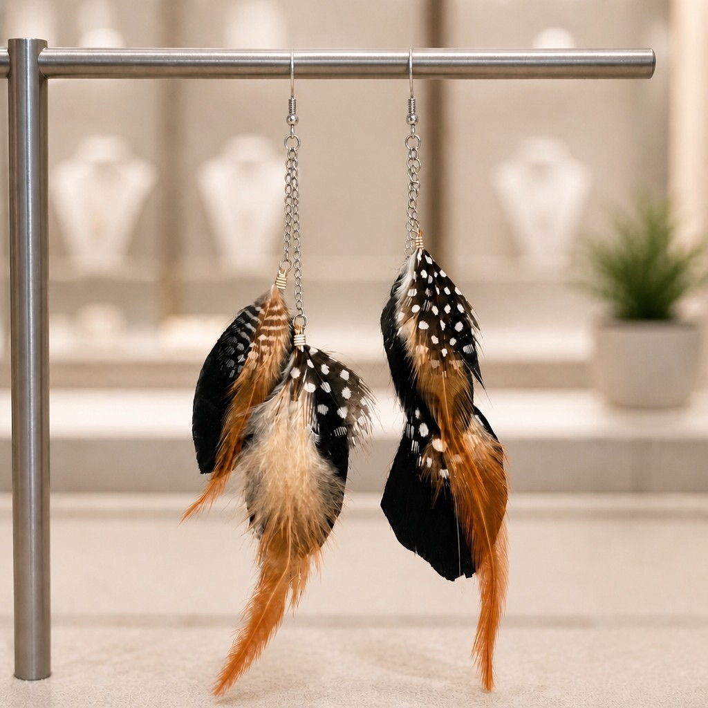 Boho Feather Black Brown Drop Earrings Long Tassel Festival Hippie Statement UK