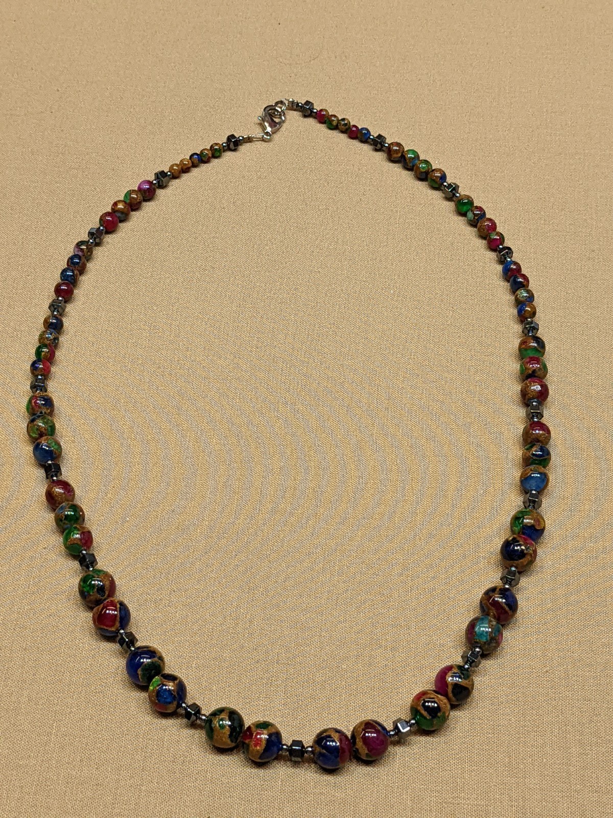 Composite Stone Bead Necklace Jadeite Range Boho Beaded Glassy Jewelry ~22″