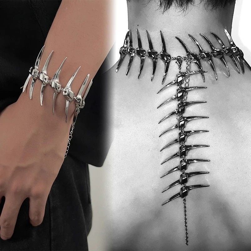Leviathan Necklace & Bracelet Set Rave Punk Gothic Chain Jewellery Y2K