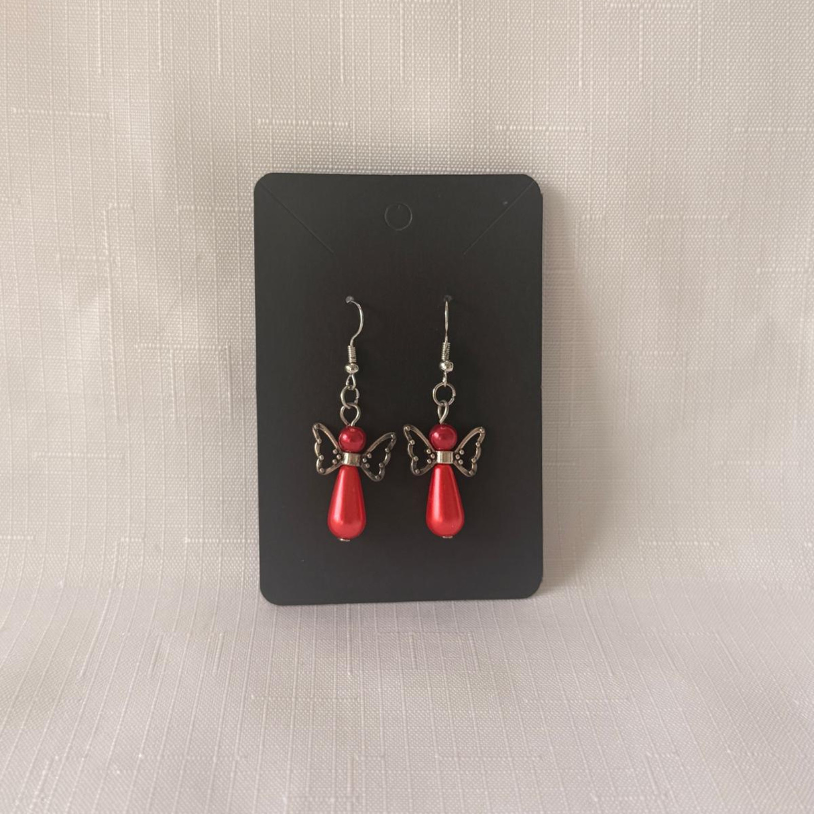 Angel Wing Earrings Silver Pearl Handmade Beaded Dangle Jewelry Gift