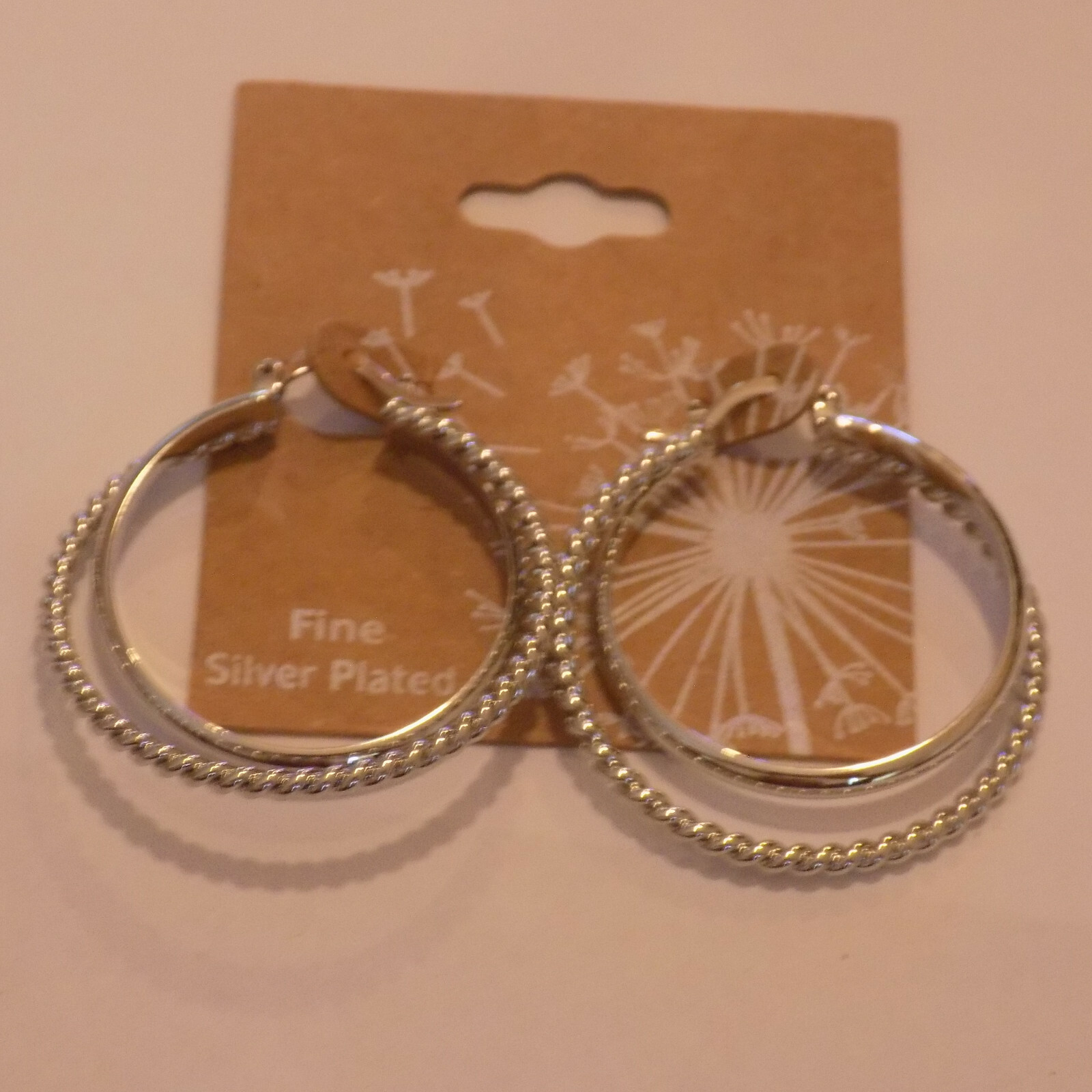 Pierce Earrings Silver-tone 1½” Double Hoop Smooth Textured Design (132)