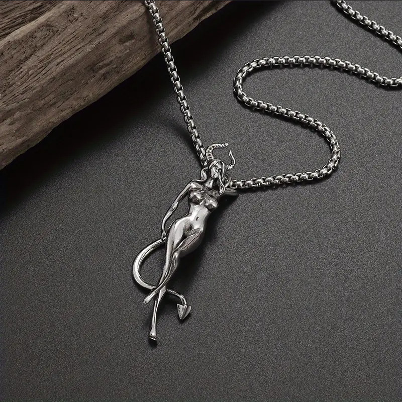 Lucifer Devil Jewelry Vintage Silver Sexy Goddess Standing Pendant Necklace
