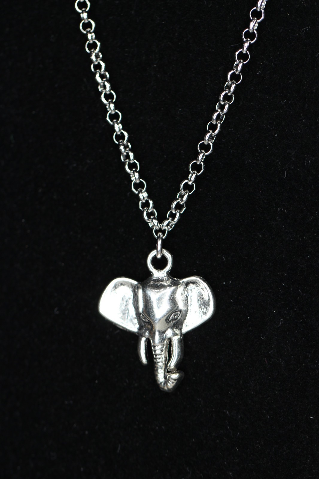 Elephant Necklace Silver Pewter Charm 1″ Pendant 3mm Stainless Chain 18″ Asia