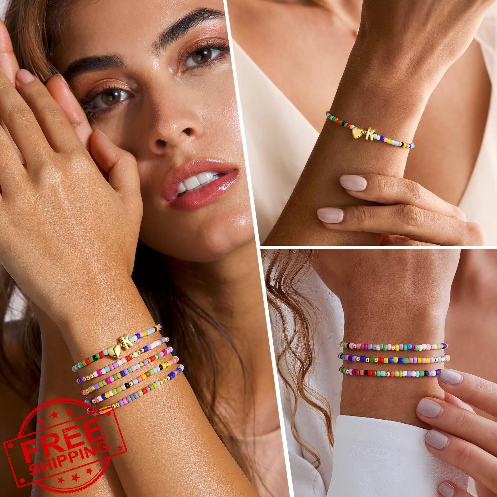 M MOOHAM K Initial Heart Beaded Bracelets 5pc